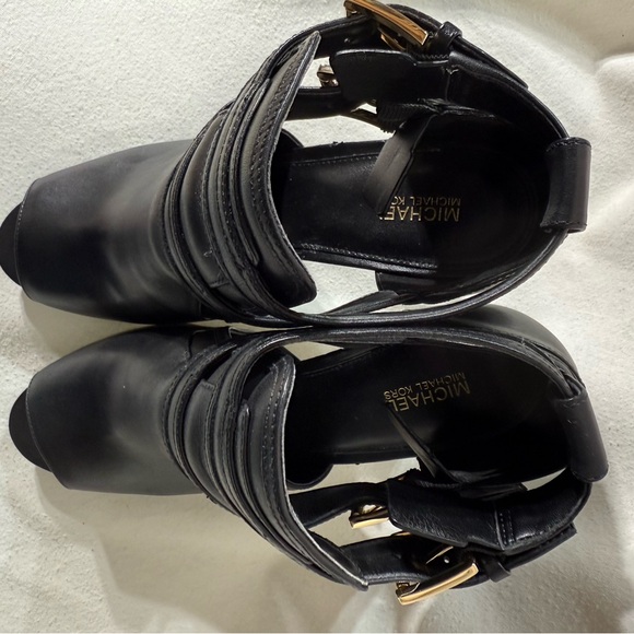 MICHAEL Michael Kors Black Heeled Boots with Gold Buckles Size 9.5 - Picture 9 of 10